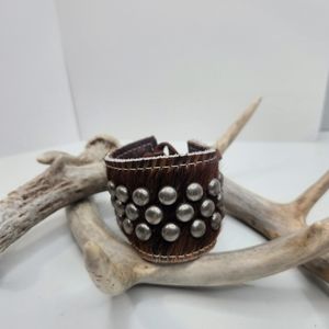 Holy Cow Couture Brown Silver Studded CowHide Cuff braclet Designer OOAK